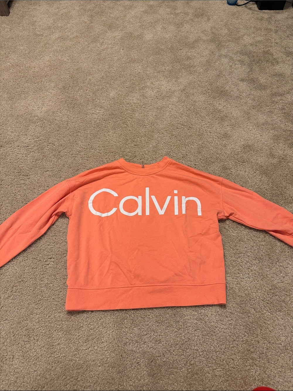 Calvin Klein Coral-Orange Logo Pullover Sweatshirt